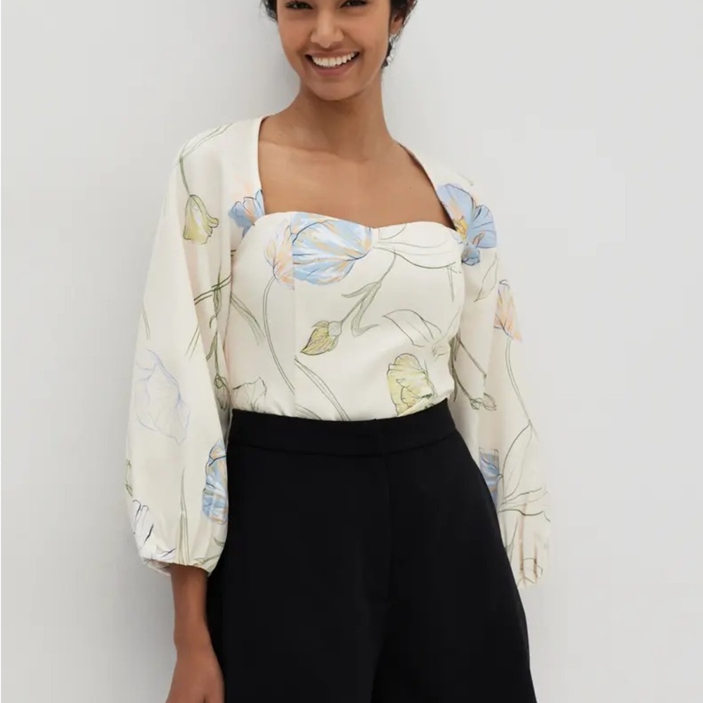 Love Bonito Lydia Puff Sleeve Bustier Top in Gentle Awakening NWOT